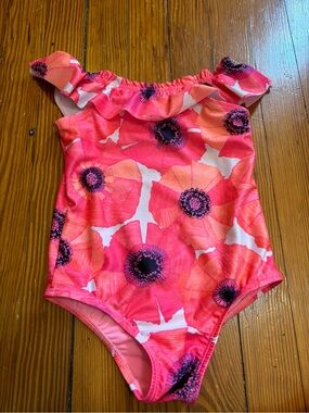 GAP Coral Pink Floral Ruffle One-Piece Swimsuit 5T